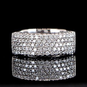 Sonia B Bitton 18K White Gold 1.75ct Pave Set Diamond Ring Band Size 8